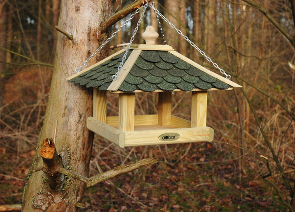 dobar Bird House Made of Wood (Pine) with Green Bitumen Roof Shingles For Desk or Wall Mounted Square/Hexagonal