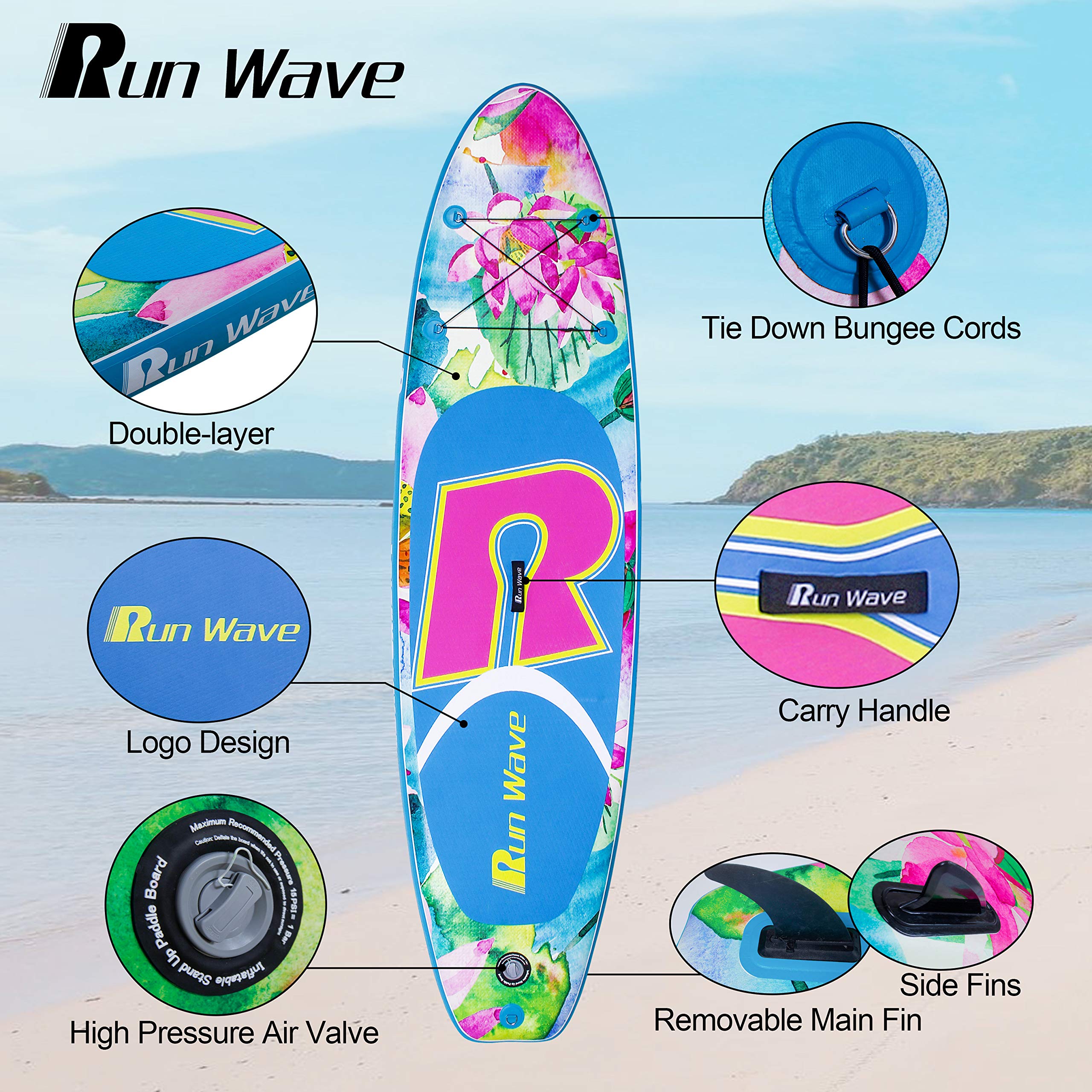 Runwave Inflatable Stand Up Paddle Board 11'×33''×6''(6'' Thick) Non-Slip Deck with Premium SUP Accessories | Wide Stance, Bottom Fins for Surfing Control | Youth Adults Beginner