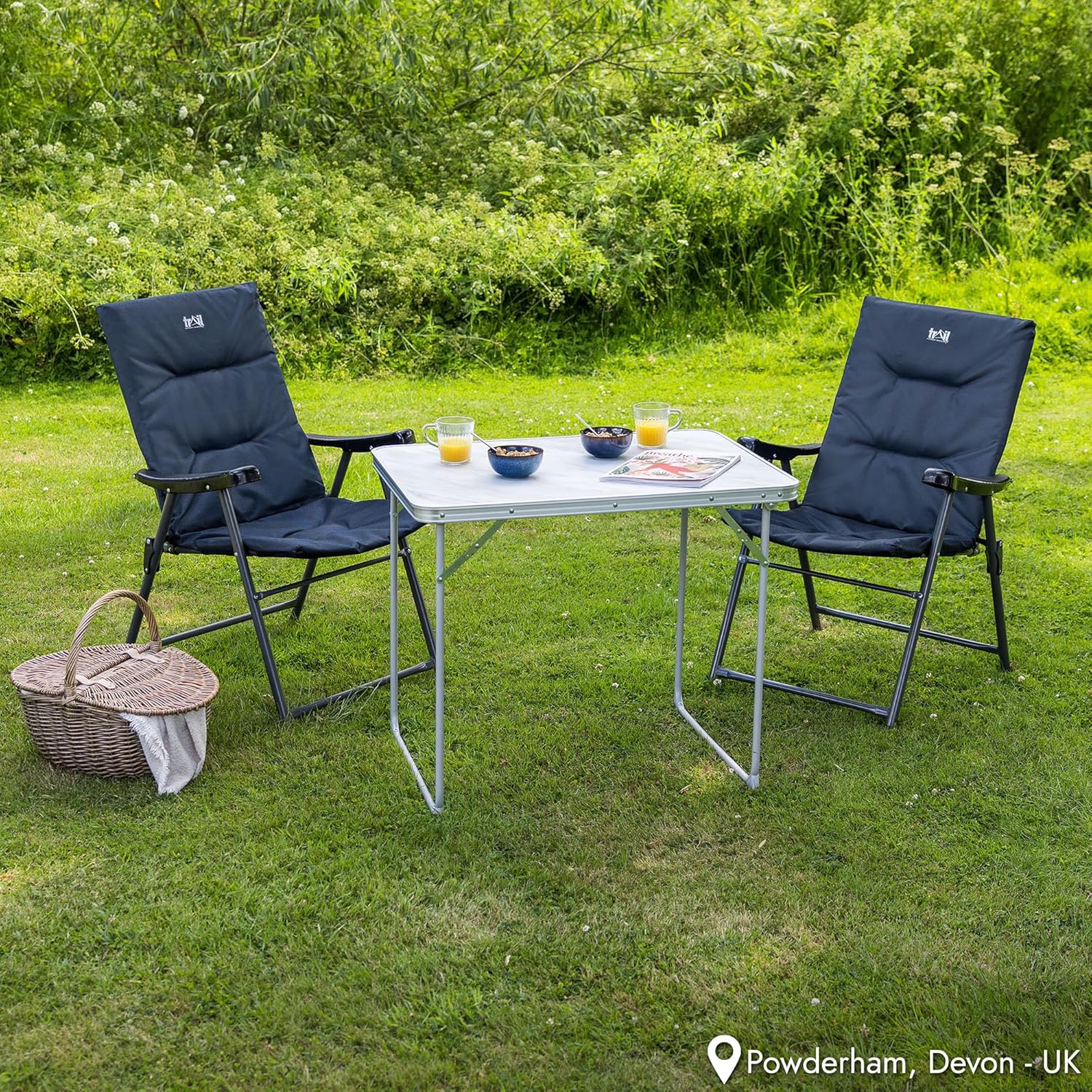 Trail Portable Folding Camping Table, Outdoor Garden Picnic Fishing Festival Beach, Heavy Duty Tubular Steel Legs, Water Resistant Laminate Top, Lightweight with Handle (L80cm x W60cm x H67cm / 3.5kg)