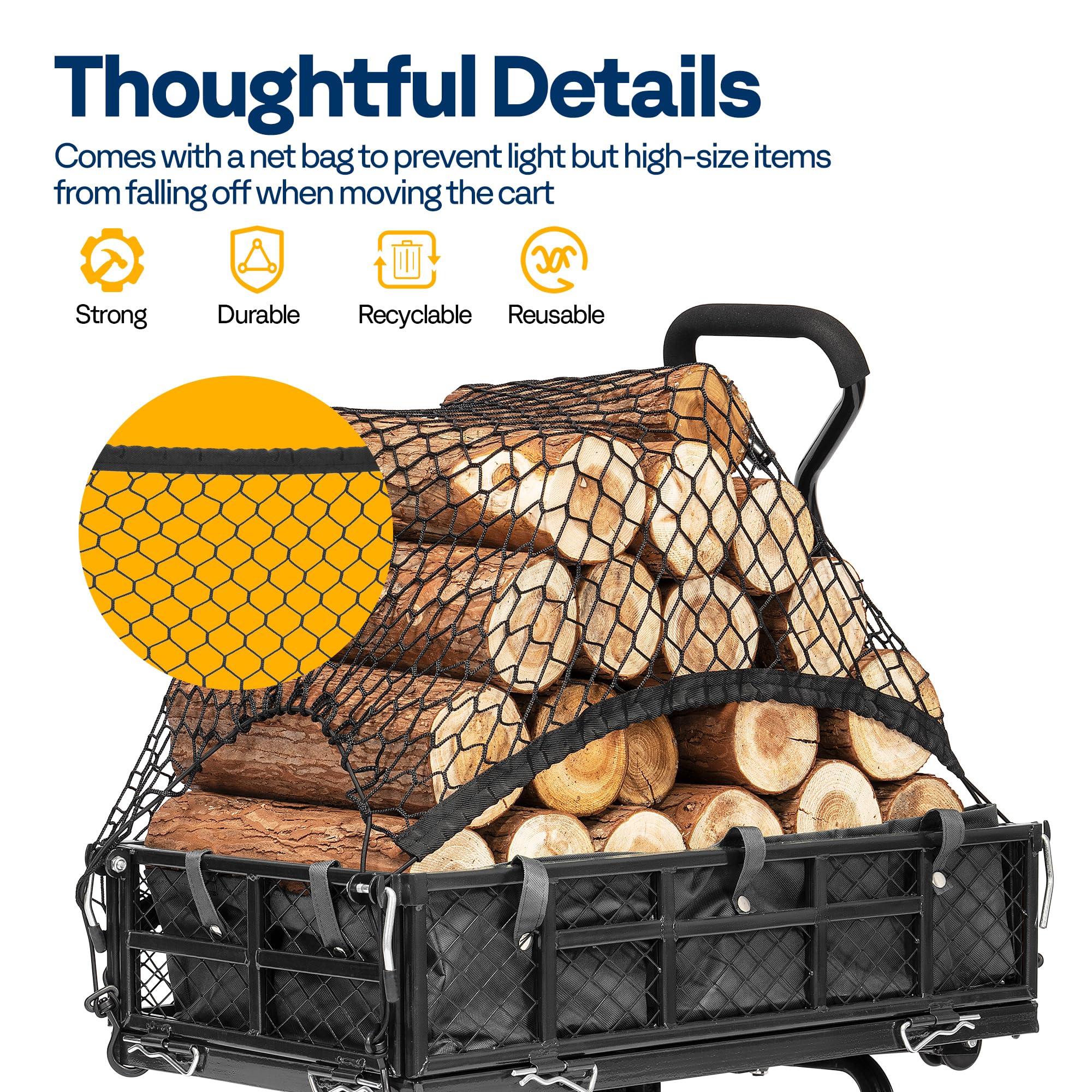 VIVOHOME Hand Trolley 400kg Capacity Durable Transport Cart with 10cm Pneumatic Tires and 180° Rotatable 80cm Handle Heavy Duty Metal Grids for Garden and Camping