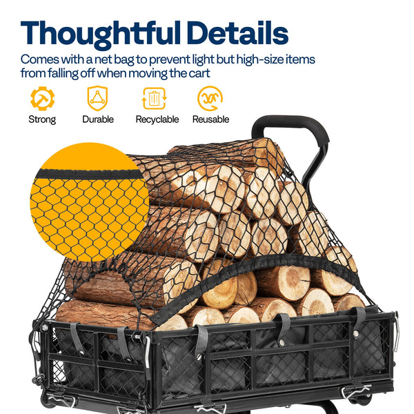 VIVOHOME Hand Trolley 400kg Capacity Durable Transport Cart with 10cm Pneumatic Tires and 180° Rotatable 80cm Handle Heavy Duty Metal Grids for Garden and Camping