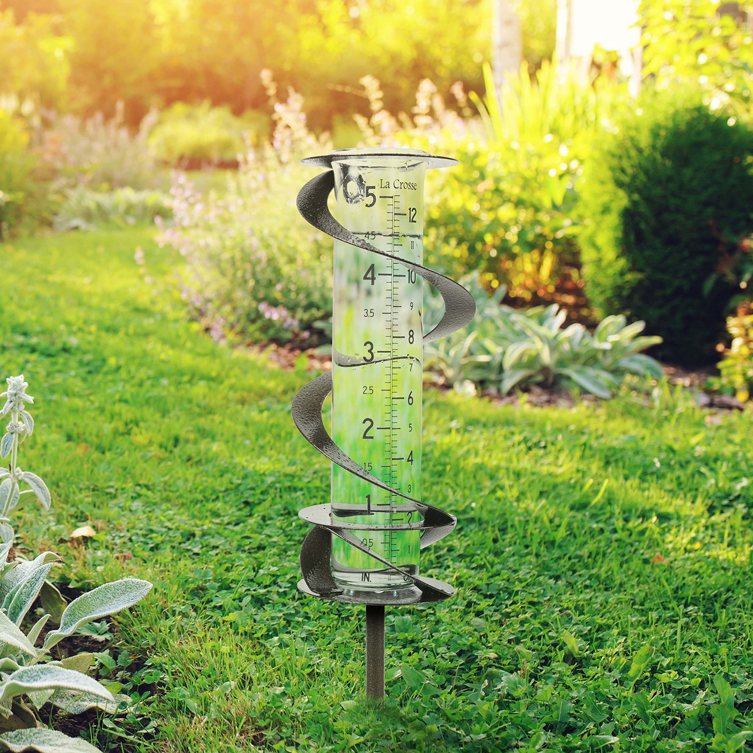 La Crosse 704-56357-INT Helix Spiral Metal Rain Gauge, Hammered