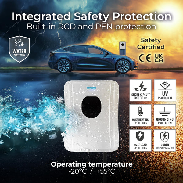 Masterplug Smart EV Home Wall Charger for Type 2 Electric and Plug-In Hybrid Vehicles, Tethered with 5m Cable, Mode 3, App Control, Solar Charging, Single Phase, Black, IP55, 7.4kW, 32A, EVCM3ST7B-MP