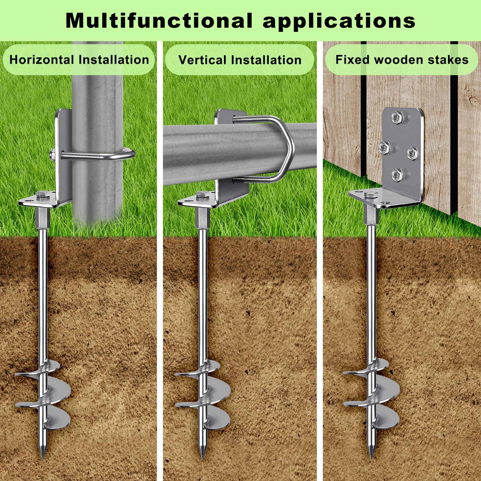 Insaga Multi-Purpose Ground Anchors Screw in, 76mm Wider Spiral Earth Anchors, Fully Welded Mobile Home Anchors for Trampolines, Swing Sets, Carports