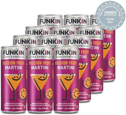 Funkin Passion Fruit Martini Pre-Mixed Cocktail Cans 200 ml (Case of 12) | Premium Ready to Drink Cocktails - Bar Quality Drinks Made with Real Fruit and Nitro Infused