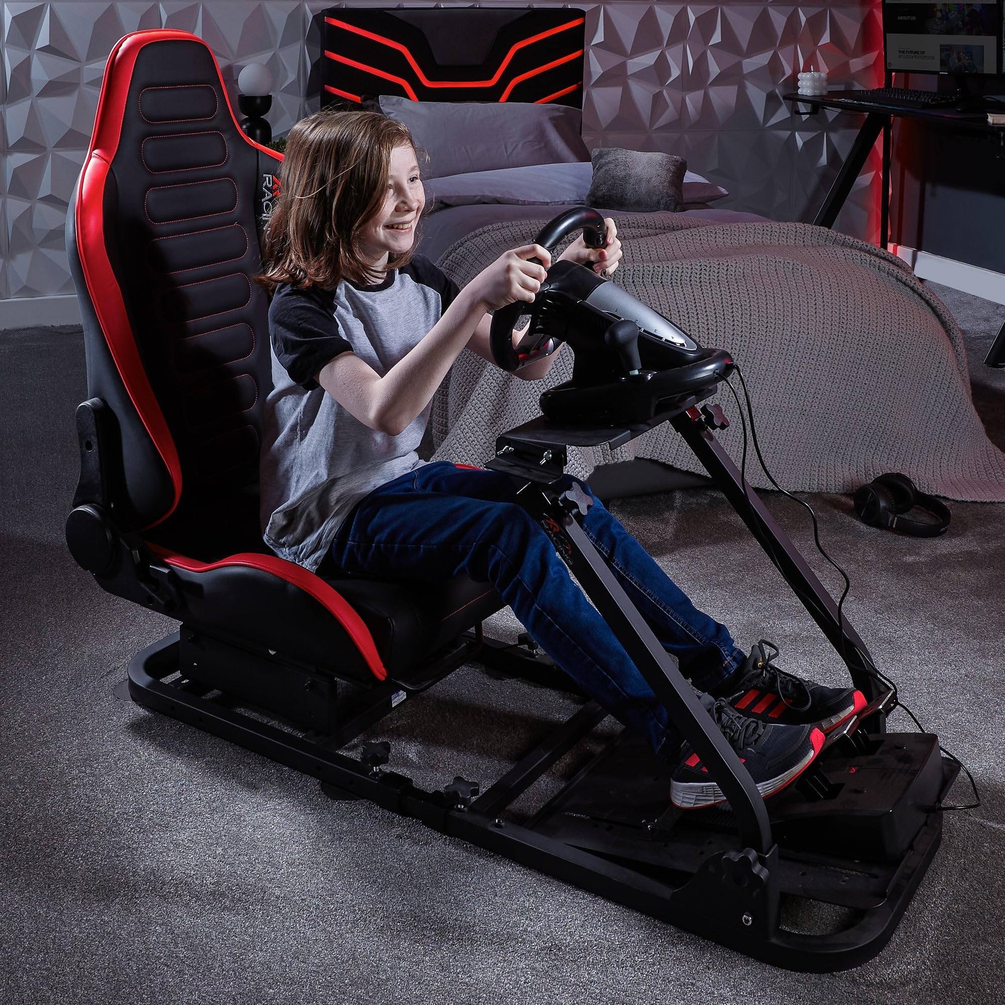 X-Rocker CHICANE Racing Sim Cockpit Racing Chair, Racing Rear Seat Frame for Steering Wheel Stands, Driving Simulation Chair with Adjustable Sliders and Adjustable Height for Racing Rig - BLACK
