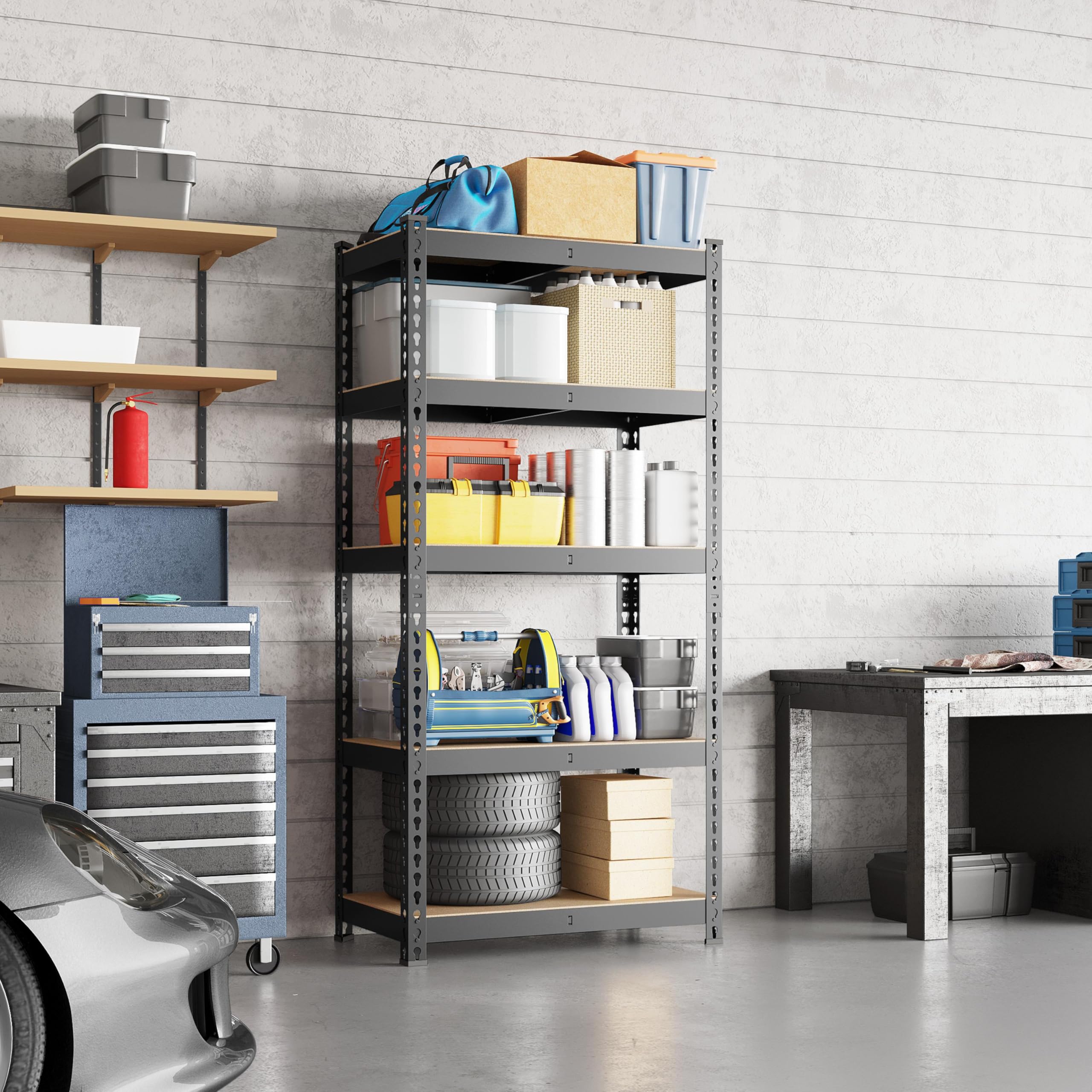 Yaheetech 5 Tier Garage Shelving Units, Heavy Duty Racking shelves, 150KG Per Shelf/750KG Capacity, 70cmx30cmx150cm（LxWxH,Dark Gray