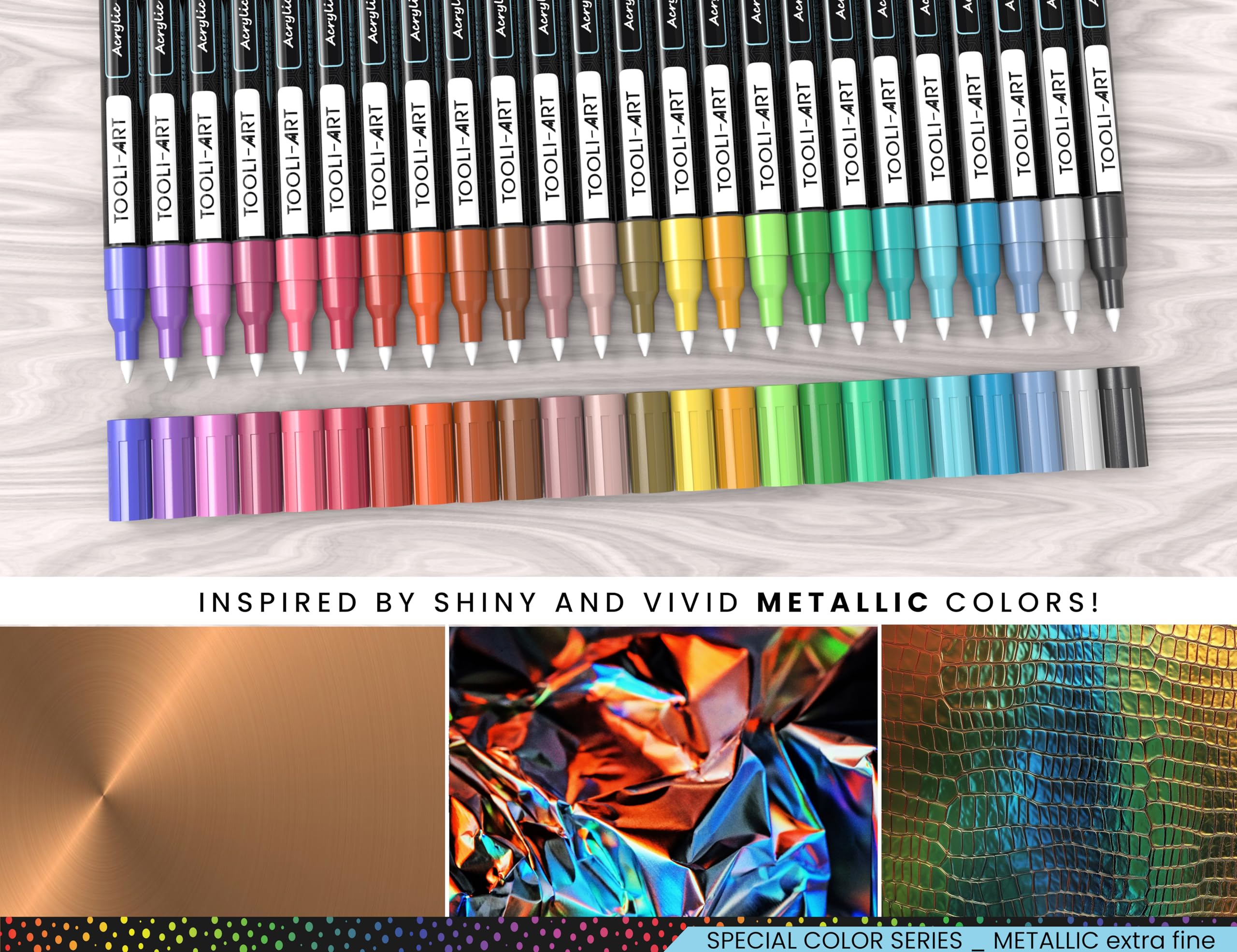 24 Metallic Acrylic Paint Markers Paint Pens Set 0.7mm Extra Fine Tip For Rock Painting, Glass, Mugs, Wood, Metal, Canvas, DIY Projects, Outlining,