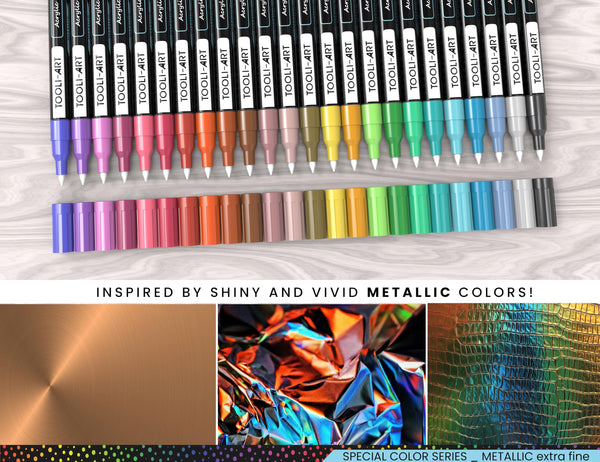 24 Metallic Acrylic Paint Markers Paint Pens Set 0.7mm Extra Fine Tip For Rock Painting, Glass, Mugs, Wood, Metal, Canvas, DIY Projects, Outlining,