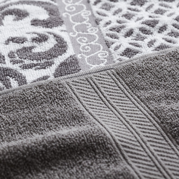 Amrapur Modern Threads Trefoil Filigree 6-Piece Reversible Yarn Dyed Jacquard Towel Set - Bath Towels, Hand Towels, & Washcloths - Super Absorbent &