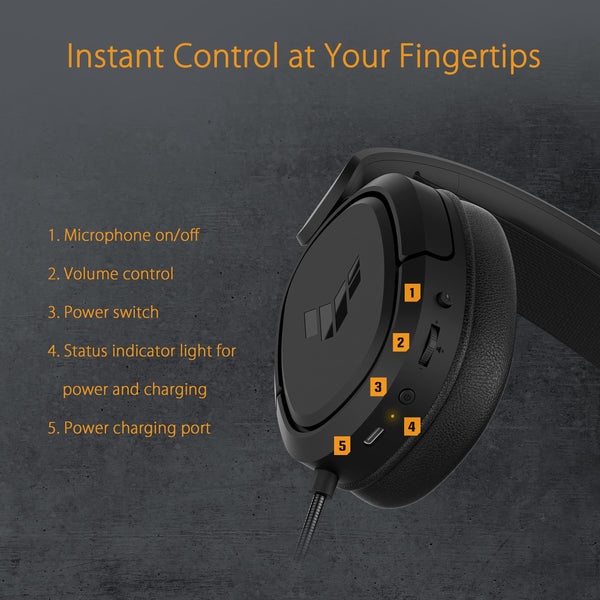 ASUS TUF Gaming H1 Wired Headset (Discord Certified Mic, 7.1 Surround Sound, 40mm Drivers, 3.5mm, Lightweight, For PC, Switch, PS4, PS5, XBOX One, XBOX Series X | S, and Mobile Devices)- Black