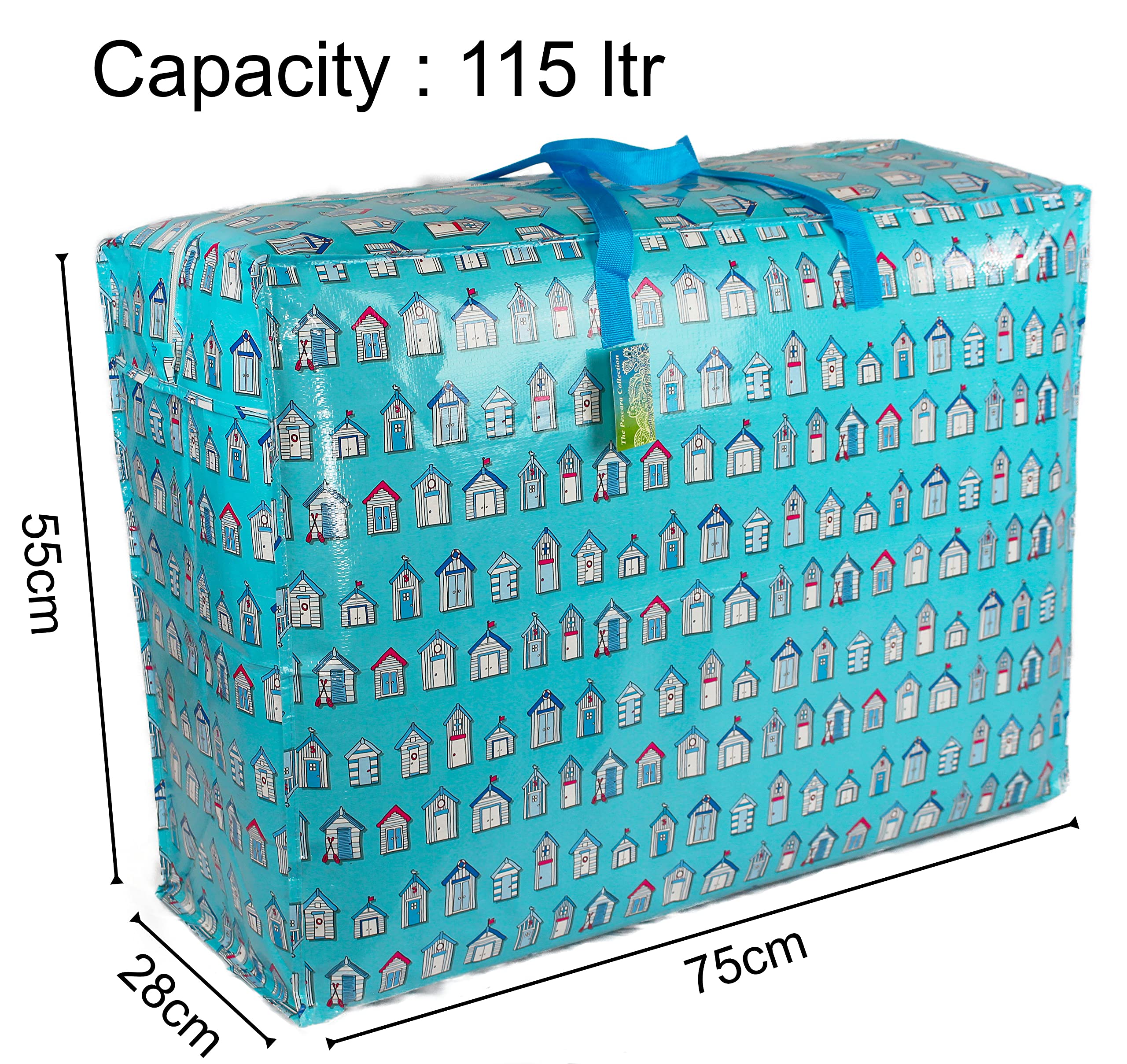 Extra Large Storage Bags Water & Dust Resistant. Double zipped storage bags for toys, laundry, bedding. Underbed Wardrobe Space Saver Blue Beach huts