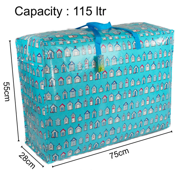 Extra Large Storage Bags Water & Dust Resistant. Double zipped storage bags for toys, laundry, bedding. Underbed Wardrobe Space Saver Blue Beach huts