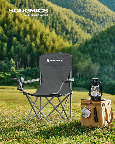 SONGMICS Set of 2 Folding Chairs, Camping Chairs, Comfortable Heavy Duty Structure, Max. Load 150 kg, with Drink Holder, Outdoor Chair