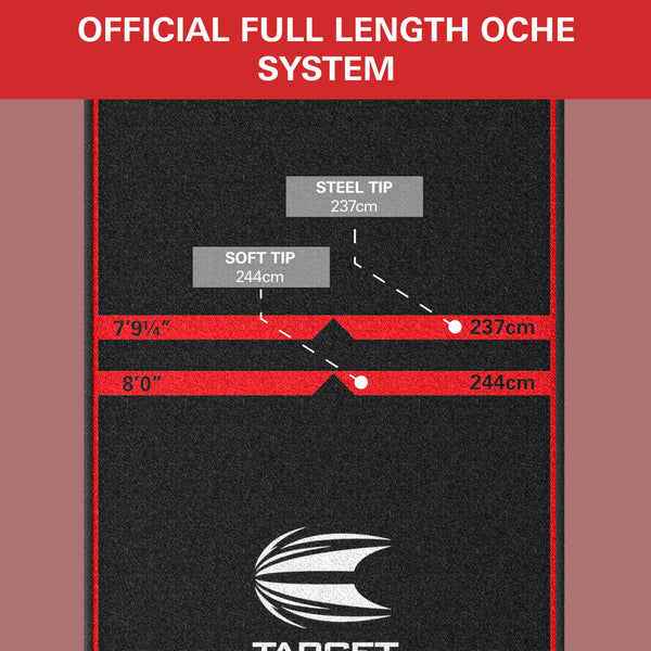 TARGET Darts World Champion Darts Mat Black and Red | Dart Oche Mat with Soft Tip and Steel Tip Throw Line Distances | Non Slip Carpet Mats for Floor