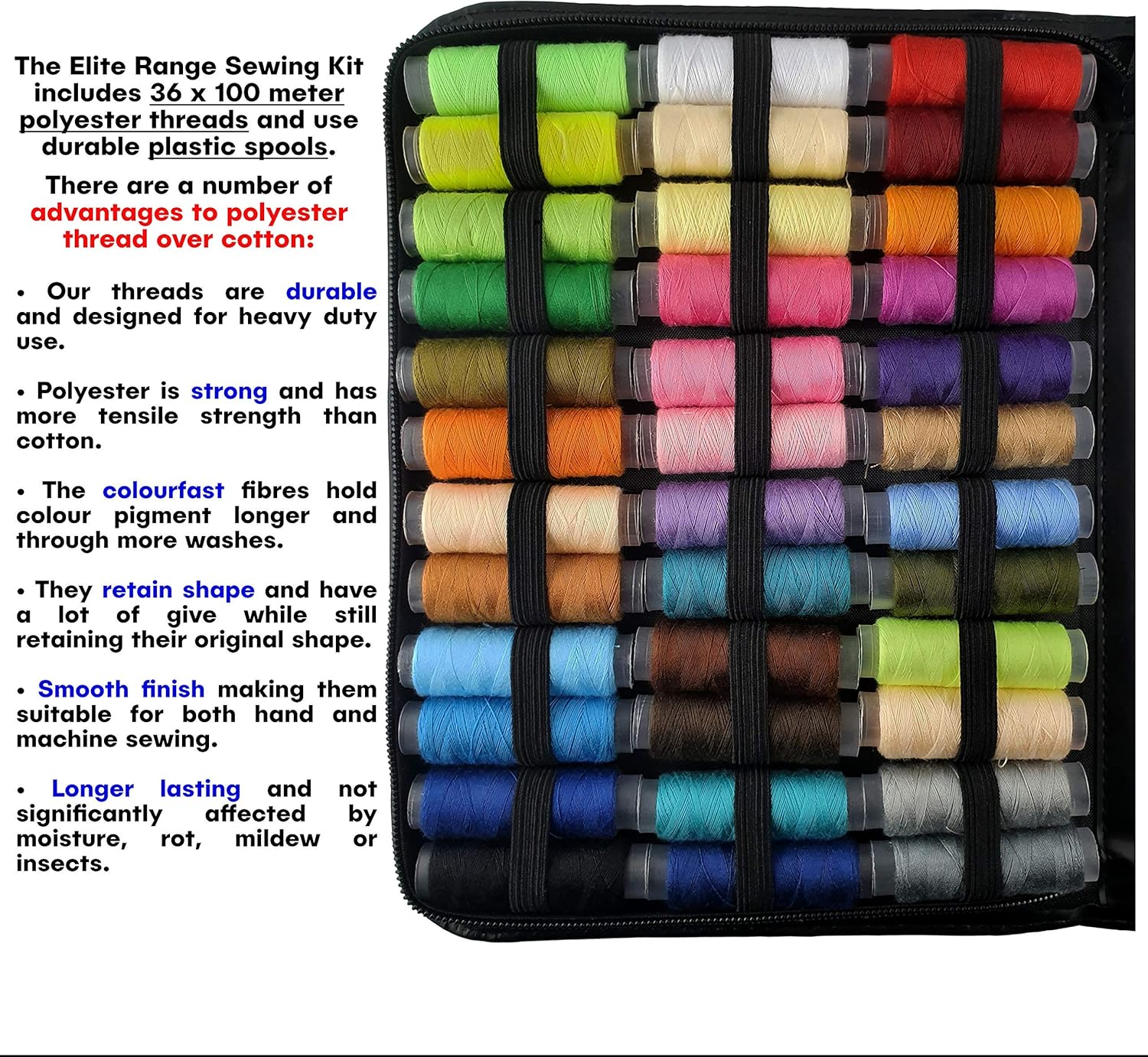 Elite Range Professional Sewing Kit - Portable Sewing Accessories Bag - Includes Full Size Tailor Scissors