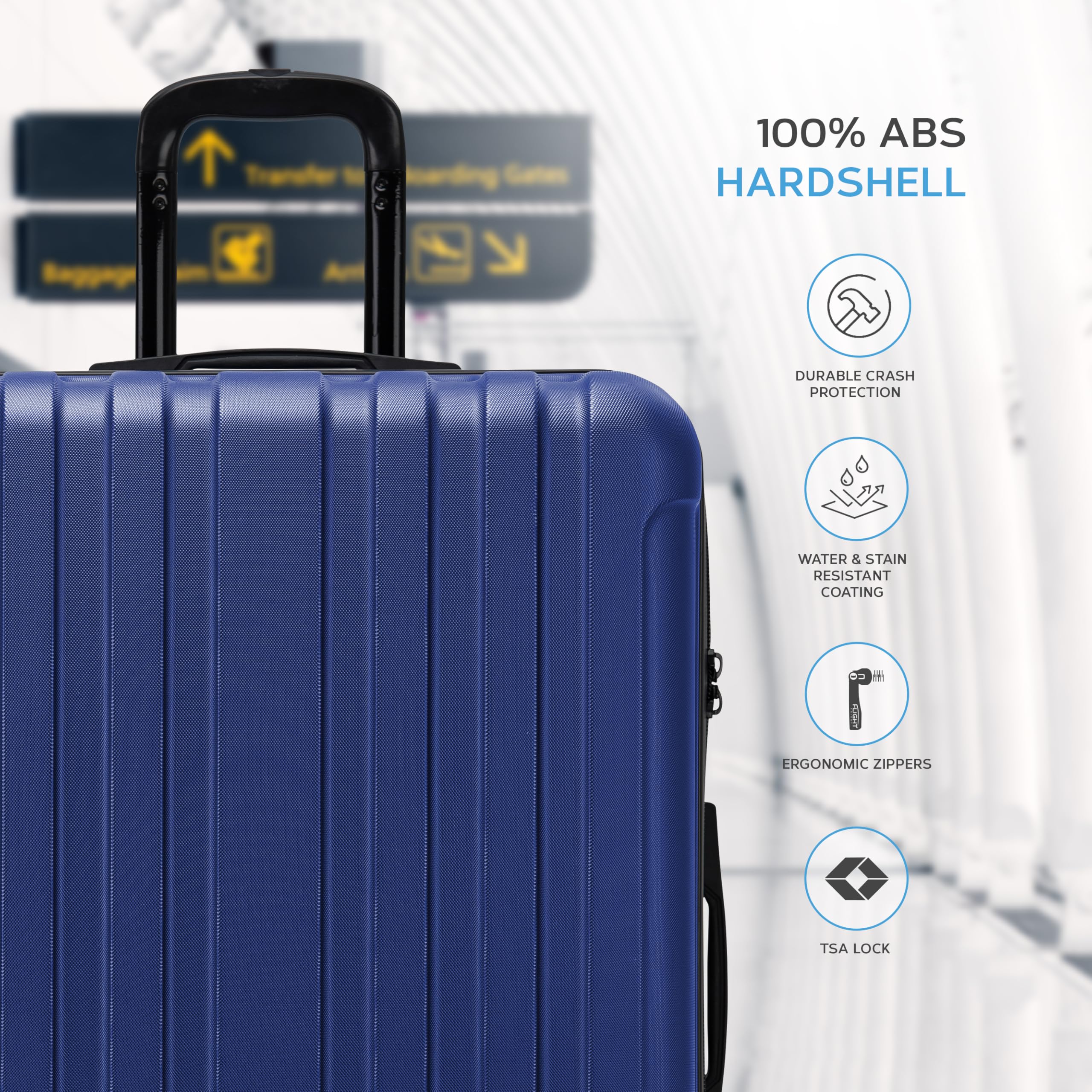 Flight Knight Premium Lightweight Suitcase - Built-in TSA Lock - 8 Spinner Wheels - ABS Hard Shell Check in Highly Durable Luggage - Medium - 67x45x26cm