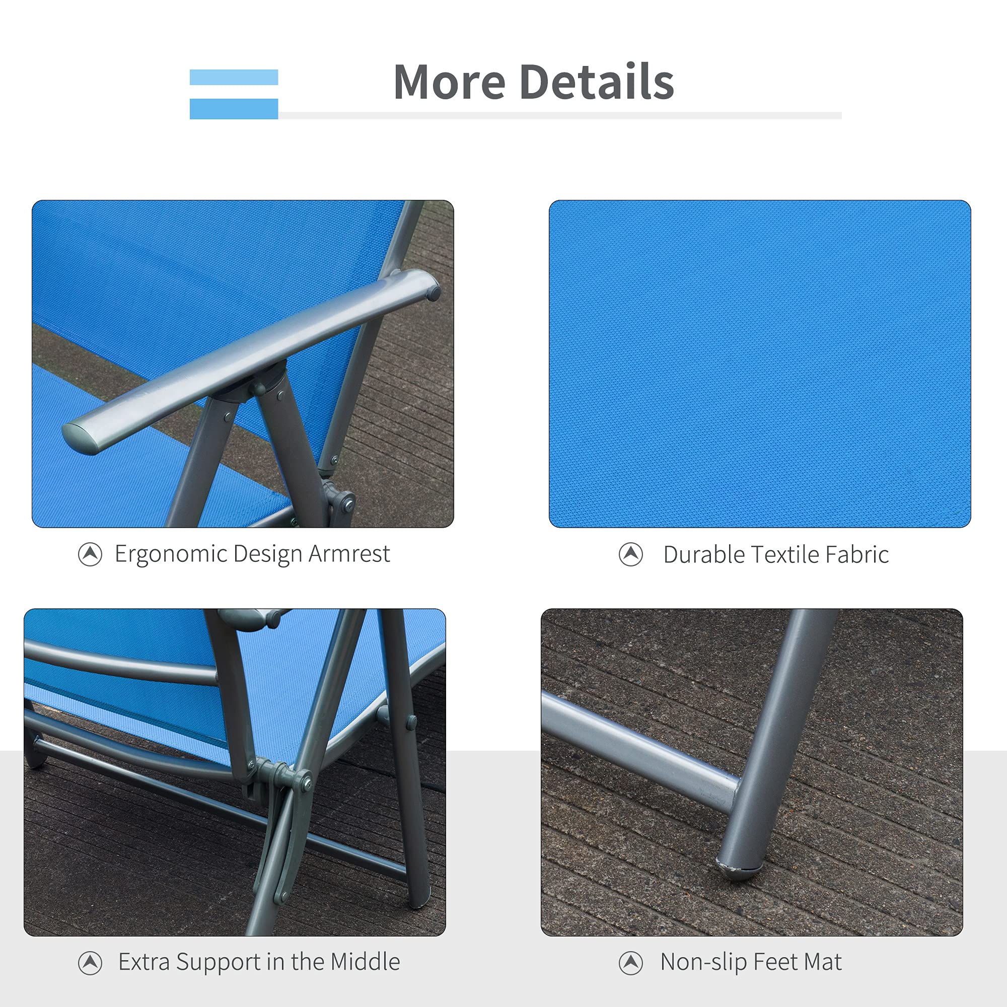 Outsunny Sun Lounger Steel Frame Outdoor Folding Chaise Texteline Lounge Chair Recliner with Headrest & 7 Levels Adjustable Backrest, Cream White