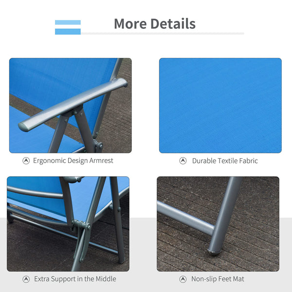 Outsunny Sun Lounger Steel Frame Outdoor Folding Chaise Texteline Lounge Chair Recliner with Headrest & 7 Levels Adjustable Backrest, Cream White