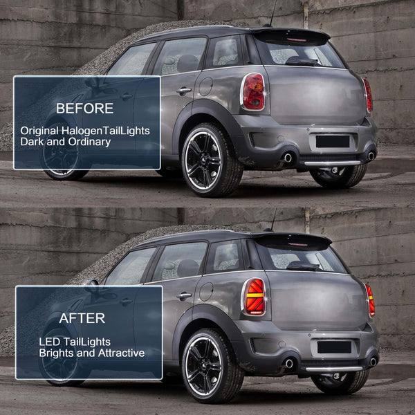 VLAND LED Tail Light Compatible with BMW Mini Cooper F55 F56 F57 2014-2021, Rear Lights with Sequential Turn Signal, Electroplated housing, Red