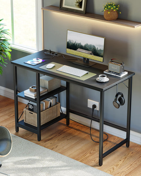 CubiCubi Computer Desk with Monitor Stand and Storage Shelves, 120cm Home Office Desk Study Writing Table, White