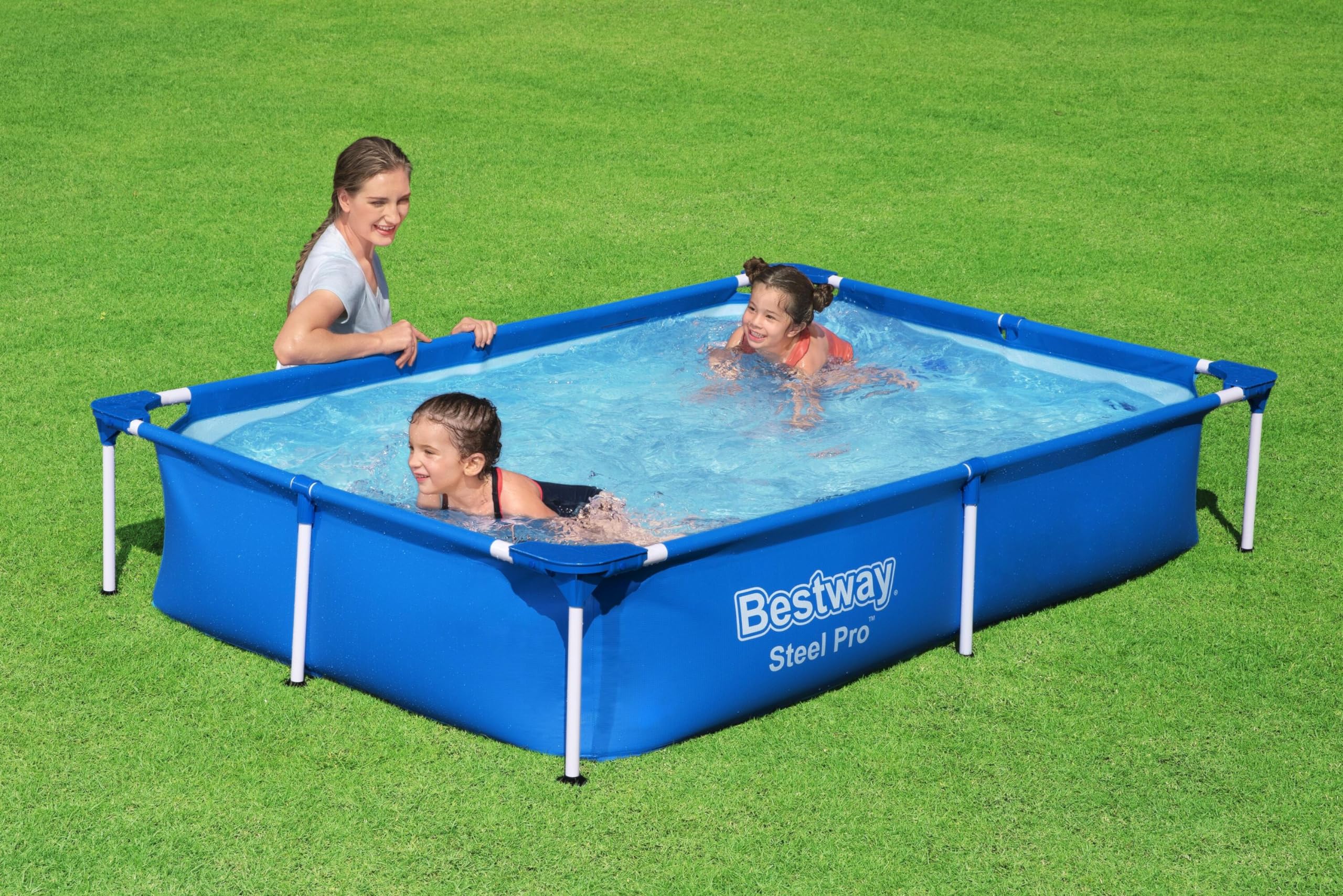 Bestway 56401 Steel Pro Pool | Swimming Pool, Rectangle Above Ground Fast Set Pool, Children’s Detachable Pool, Multiple Sizes, Blue, 221 x 150 x 43 cm
