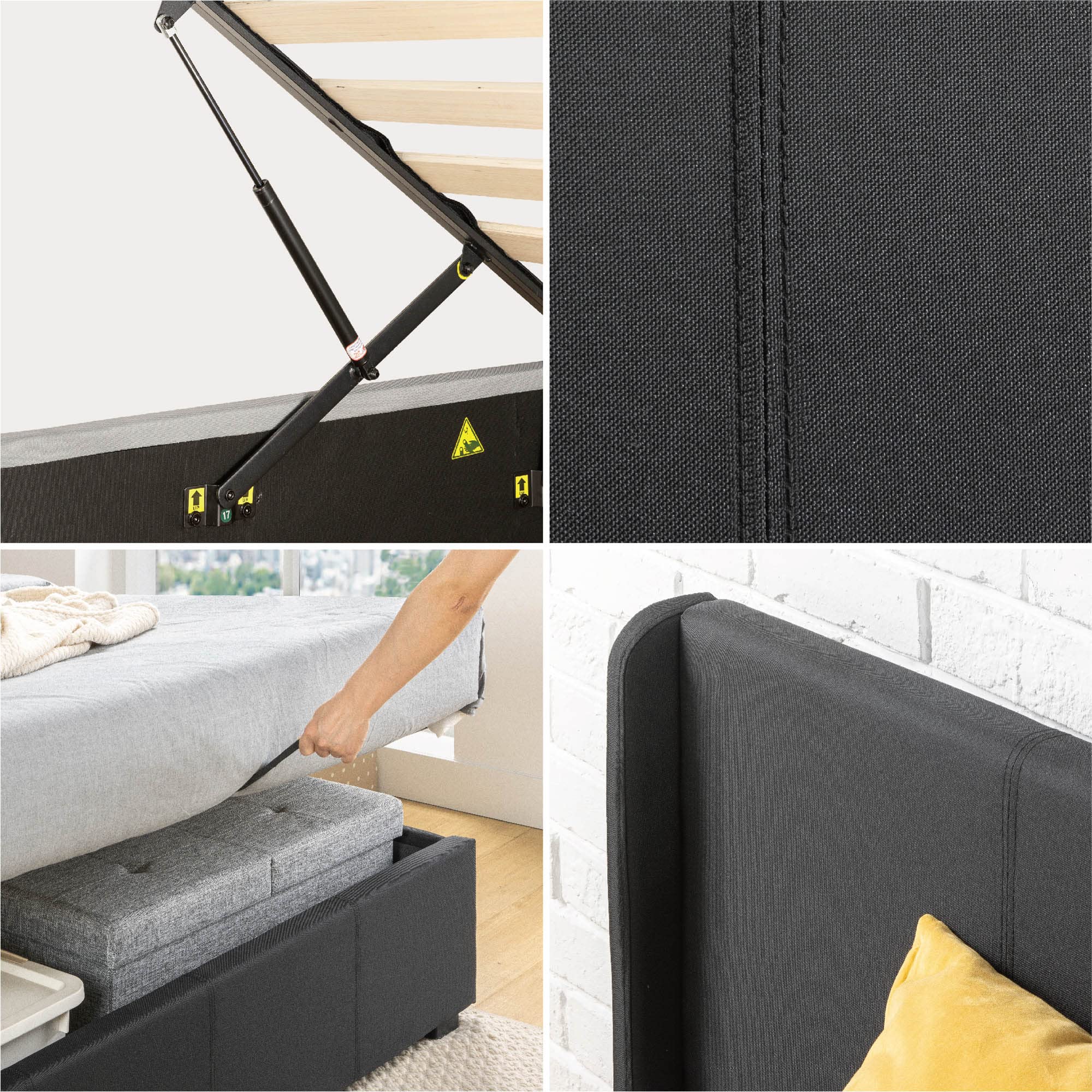 Zinus Maddon Double Bed frame - Bed 135x190 cm - 31 cm Height with Underbed Storage - Upholstered Platform Bed frame - Black