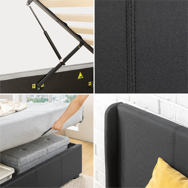 Zinus Maddon Double Bed frame - Bed 135x190 cm - 31 cm Height with Underbed Storage - Upholstered Platform Bed frame - Black