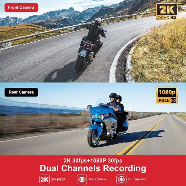INNOVV K6 Motorcycle Dash Cam Dual Channel QHD 2K+1080P, IP67 Waterproof Mini Motocam with Wi-Fi, 120°Golden Angel, G-Sensor Detection, Support 256GB(SD Card not Included)