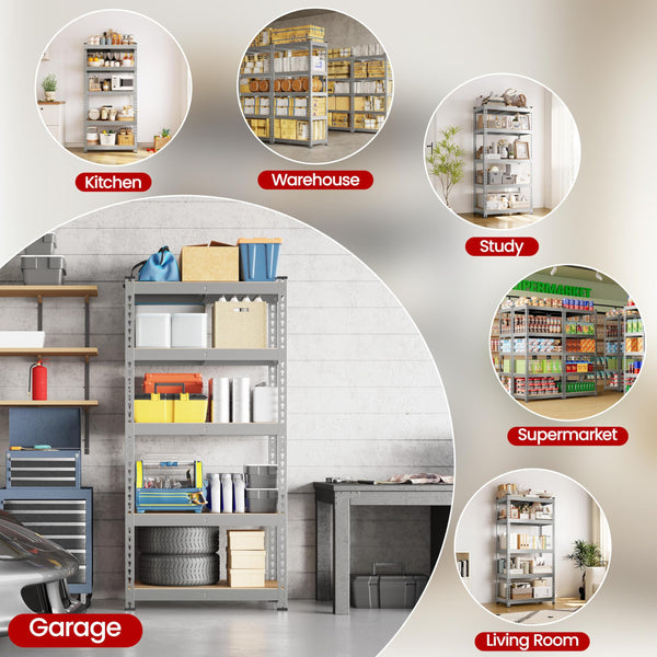 Yaheetech 5 Tier Garage Shelving Units, Heavy Duty Racking shelves, 150KG Per Shelf/750KG Capacity, 70cmx30cmx150cm（LxWxH,Dark Gray