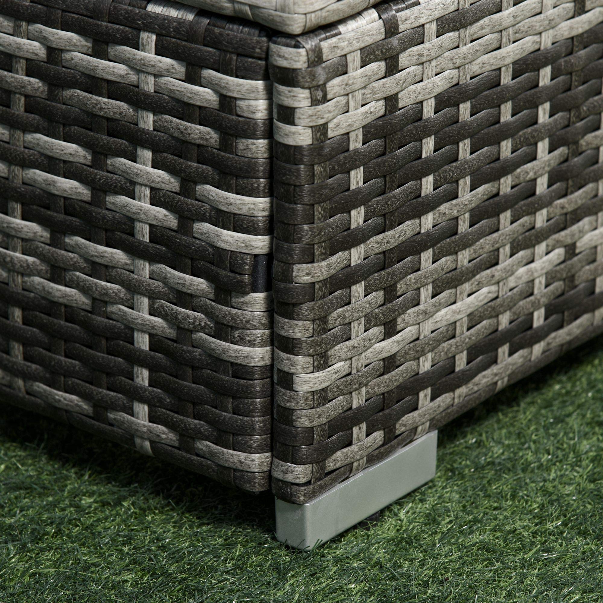 Outsunny 6 Pieces Rattan Garden Furniture Set, 5 Seater Garden Sofa Set with Thickened Cushions, Glass Top Coffee Table and Ottomans, Outdoor Sectional Conservatory Furniture with Pillows, Grey