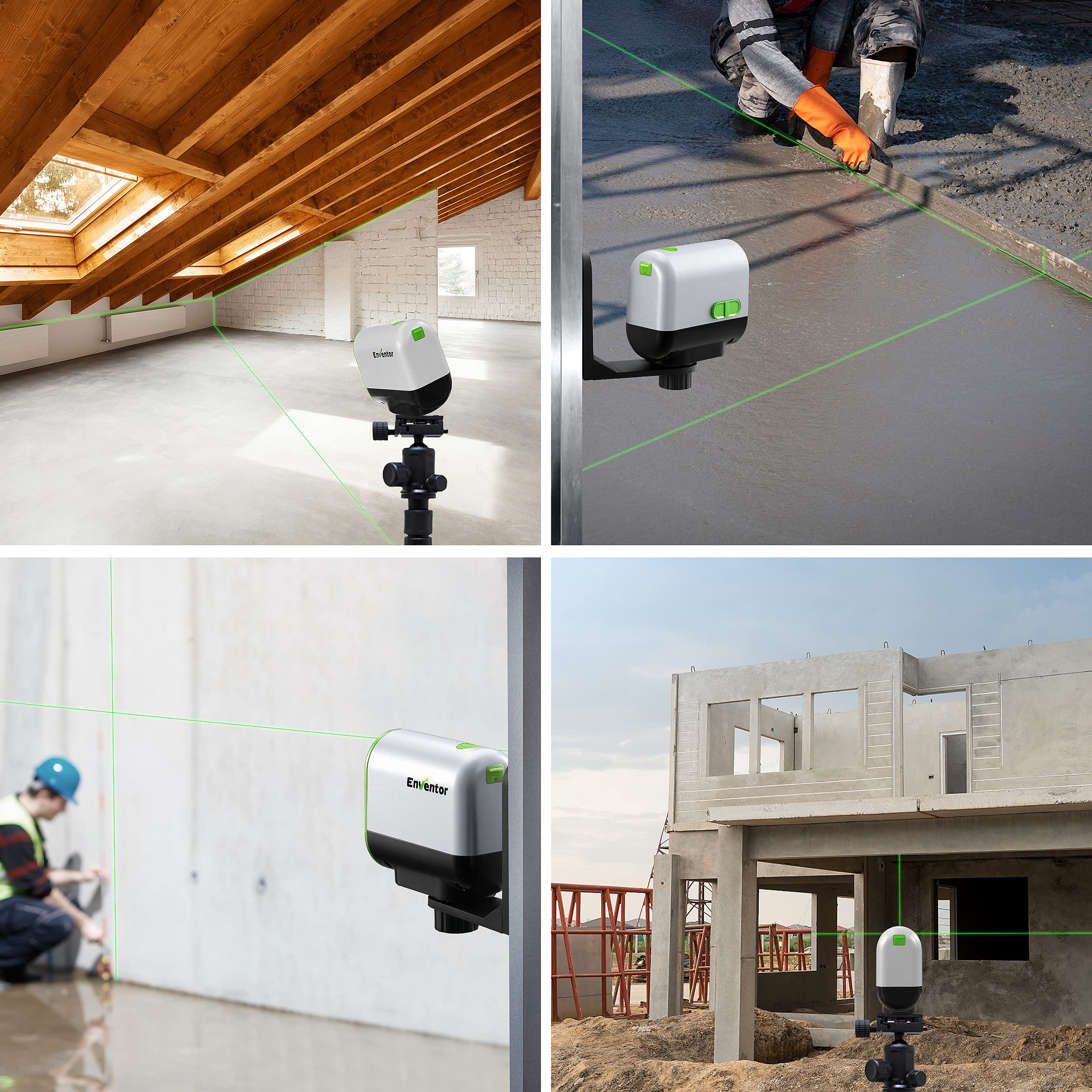 Enventor Rechargeable Laser Level, 25M 2200mAh Li-ion Battery Green Laser Level Self Leveling with Pulse Mode, 7 Hours Working Time, 360° Magnetic Base, Switchable Horizontal/Vertical/Cross line