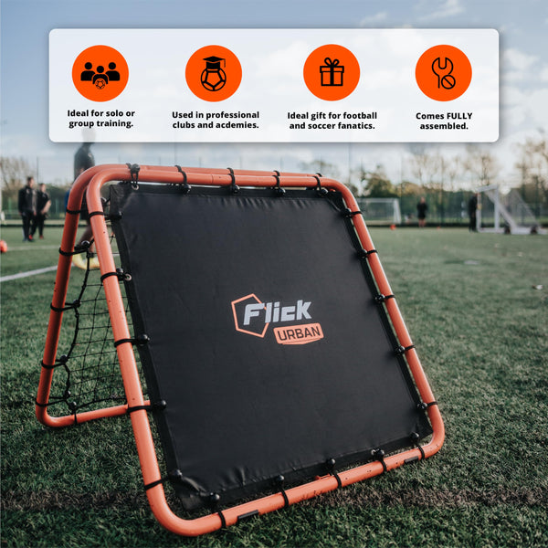 FLICK Dual Speed Rebounder - Soccer/Football Adjustable Double-Sided Rebounder - Soccer Training Equipment ? Portable Goalkeeper Precision Training