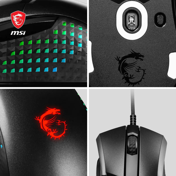 MSI CLUTCH GM51 LIGHTWEIGHT Gaming Mouse - 26000 DPI Optical Sensor, Elite 0.125ms Latency, 60M+ Click OMRON Switches, 6-Buttons, FriXionFree Cable, RGB Diamond LightGrips, 75g - Wired