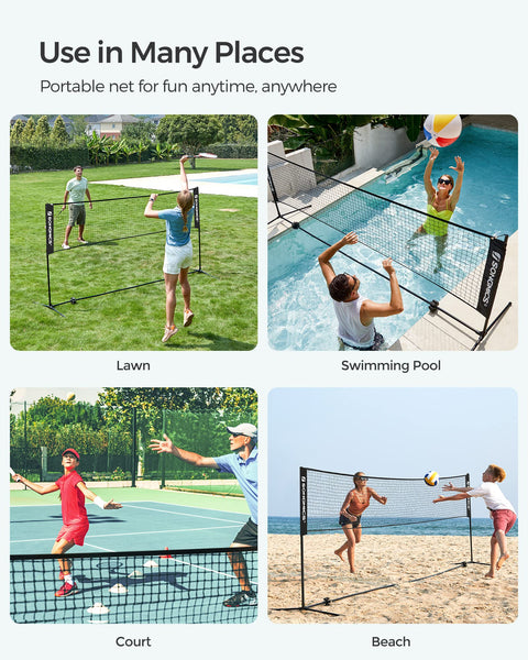 SONGMICS 3 m Badminton Net, Volleyball Net, Adjustable Poles Height, Portable Set for Tennis