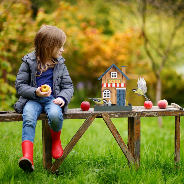 Relaxdays House, Feeding Station for Wild, Hang up, 18x18x23.5cm, Bird Feeder Made of Wood, Colourful, 23.5 x 18 x 18 cm