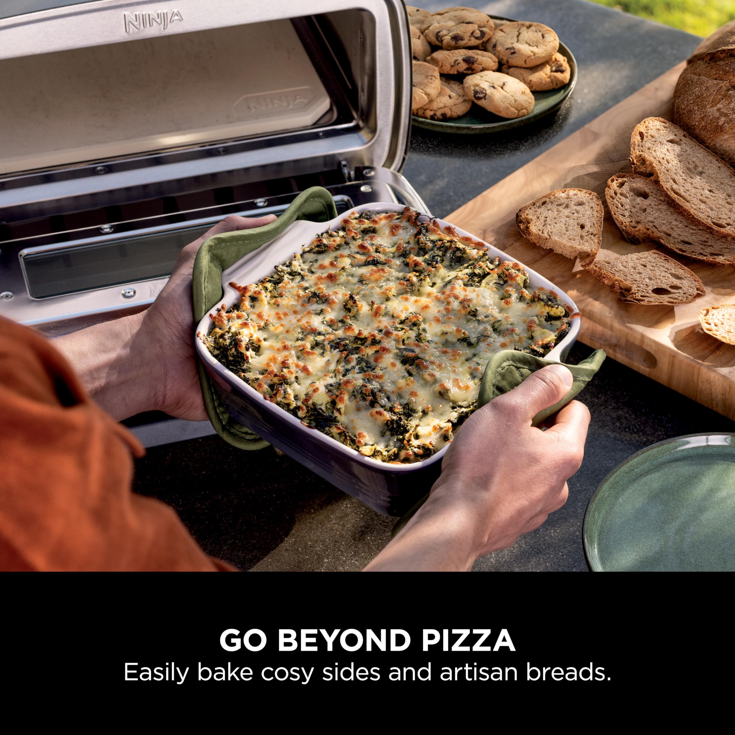 Ninja Artisan Electric Outdoor Pizza Oven & Air Fryer, 4 Functions: Pizza, Air Fry, Bake & Prove, 5 Pizza Settings, Includes 12-inch Pizza Stone, Pizza Peel, Baking Tray & Air Fry Basket, Grey MO201UK