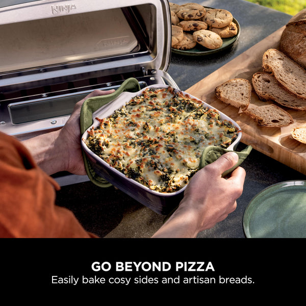 Ninja Artisan Electric Outdoor Pizza Oven & Air Fryer, 4 Functions: Pizza, Air Fry, Bake & Prove, 5 Pizza Settings, Includes 12-inch Pizza Stone, Pizza Peel, Baking Tray & Air Fry Basket, Grey MO201UK