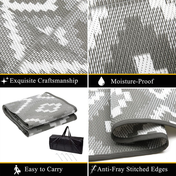 Enyhom Large Outdoor Rug 180 x 270 cm, Reversible Plastic Straw Woven Rug, Waterproof Camping Rugs for Garden, Recycled RV Patio Floor Mat for Porch