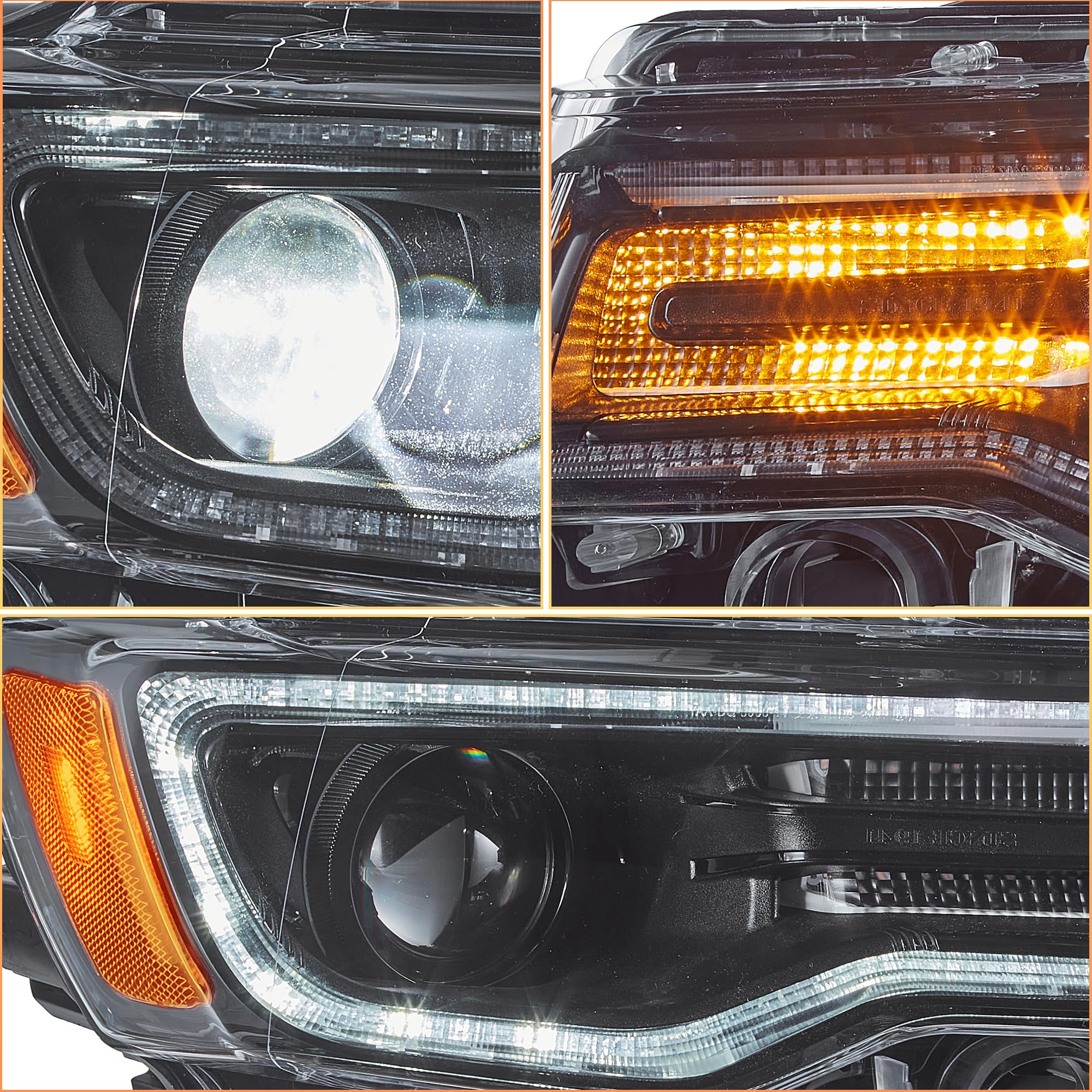 VLAND Full LED Headlights compatible with Grand Cherokee WK2 2014-2021,w/Startup dynamic display & Sequential Indicator, For Right hand drive - Black Housing