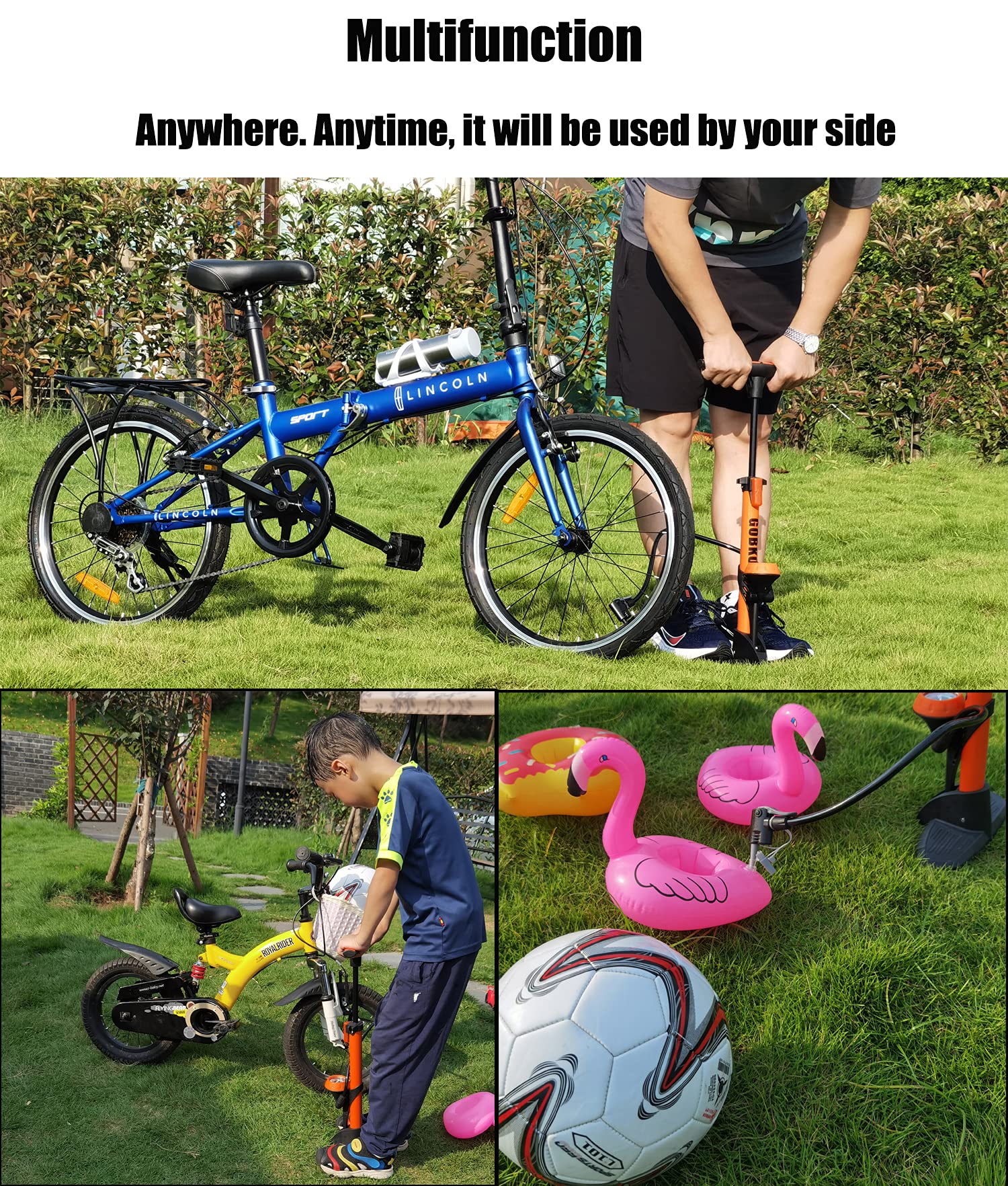 GOBKO Bike Pump Bicycle Floor Pump with Gauge, Bicycle Pumps with Presta and Schrader tire Pump multifunctional Air Pump for Road Bike MTB Sports Balls Pump High Pressure 160Psi &11Bar