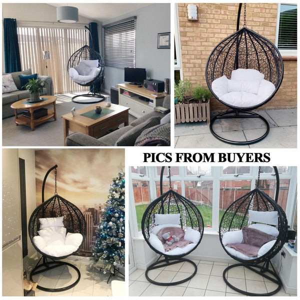 Yaheetech Garden Egg Swing Chair, Patio Swing Chair Outdoor Hanging Hammock with Stand Indoor Rattan Chair with Cushion and Cover, Black
