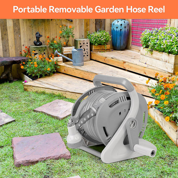 FLORA GUARD Garden Wall Mounted Hose Reel 20+2m, Heavy Duty Hose Reel Wall Mount, 9 Pattern Nozzle, Supplied with Nozzle, Fittings and Fixings