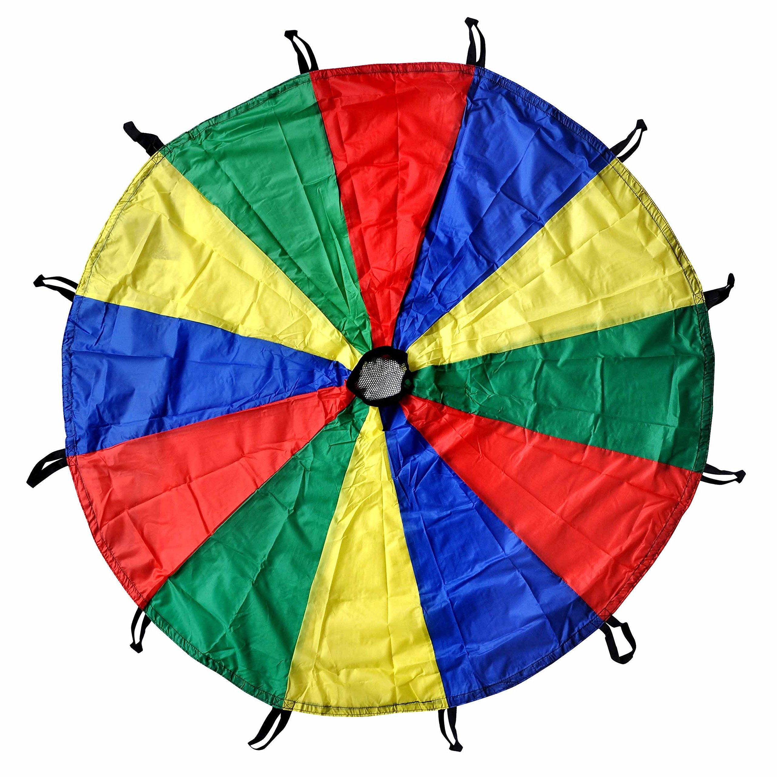 GSi Kids Play Parachute Rainbow Parachute Toy Tent Game for Children Gymnastic Cooperative Play and Outdoor Playground Activities (16 Feet)
