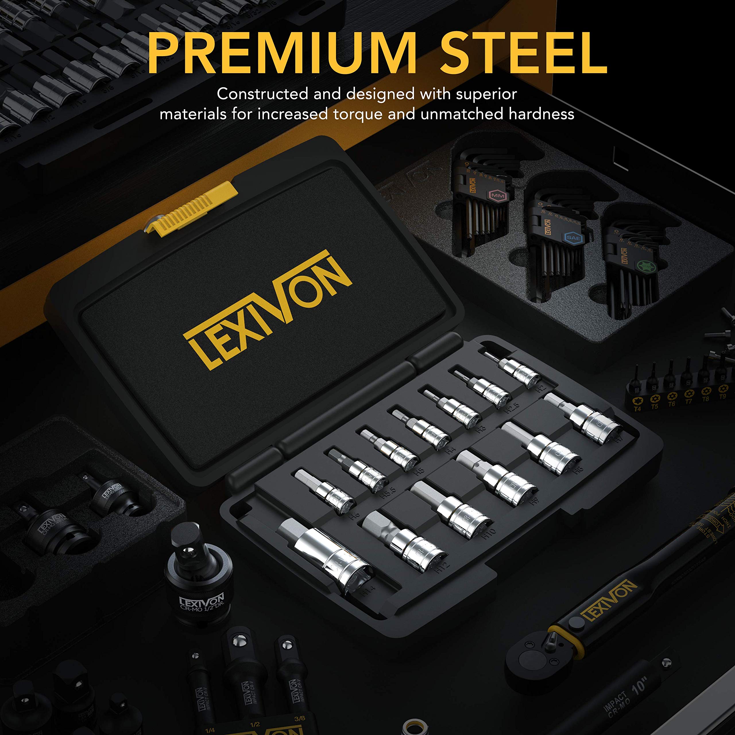 LEXIVON Master HEX Bit Socket Set, Premium S2 Alloy Steel | Complete 32-Piece, SAE and Metric Set | Enhanced Storage Case (LX-144)