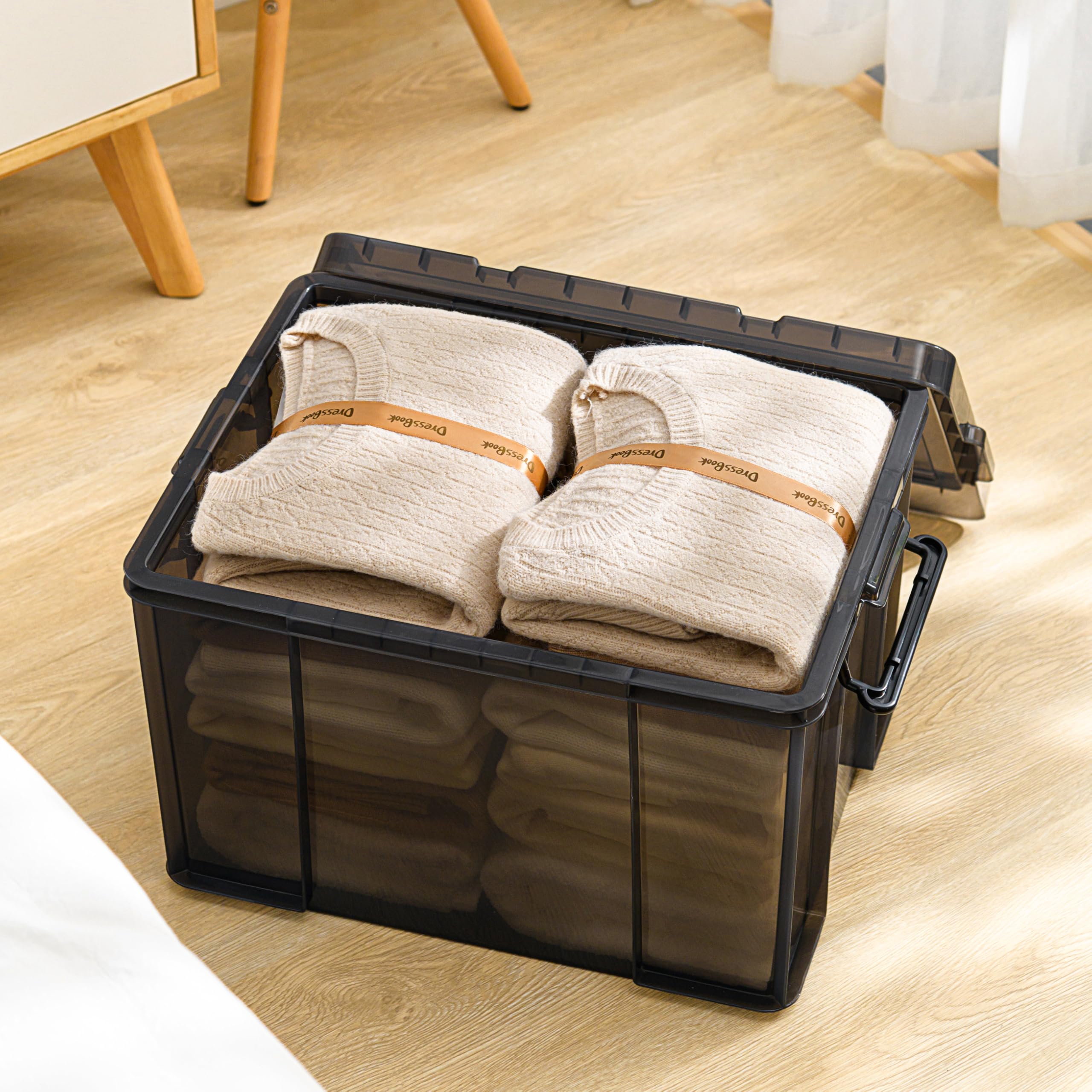 Cetomo 35L*3 Storage Boxes, Stackable Storage Box with Lids, Heavy-Duty Lidded Container with Reinforced Corners, Vertical Sides and Clip Closure,