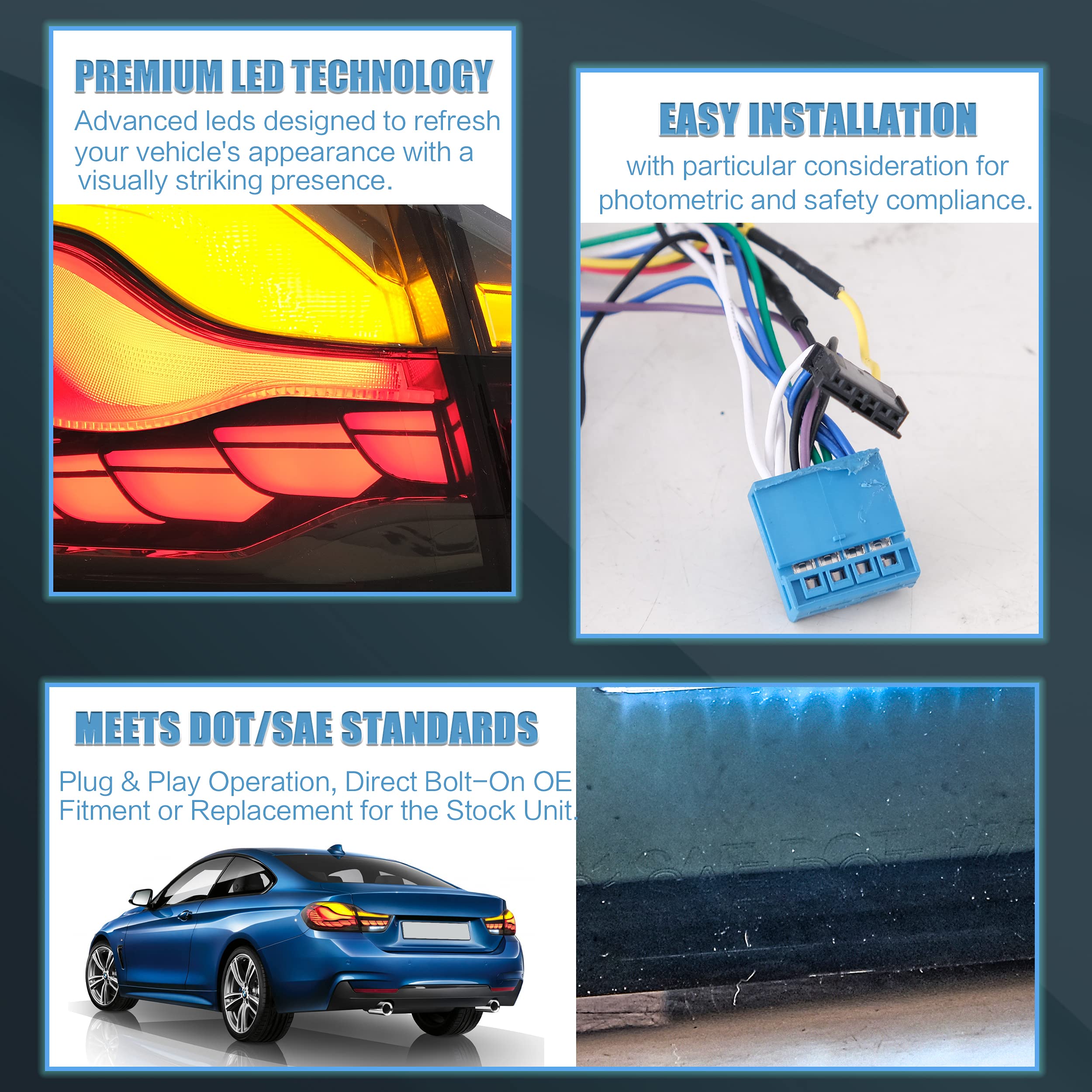 VLAND OLED Rear Lights Compatible with 2013-2018 BMW 3 Series F30 F35 F80 320i 328i 335i Sedan (Not for F31 F34), Tail Lights with Sequential Indicators, E-mark, Red