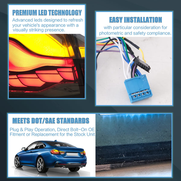 VLAND OLED Rear Lights Compatible with 2013-2018 BMW 3 Series F30 F35 F80 320i 328i 335i Sedan (Not for F31 F34), Tail Lights with Sequential Indicators, E-mark, Red