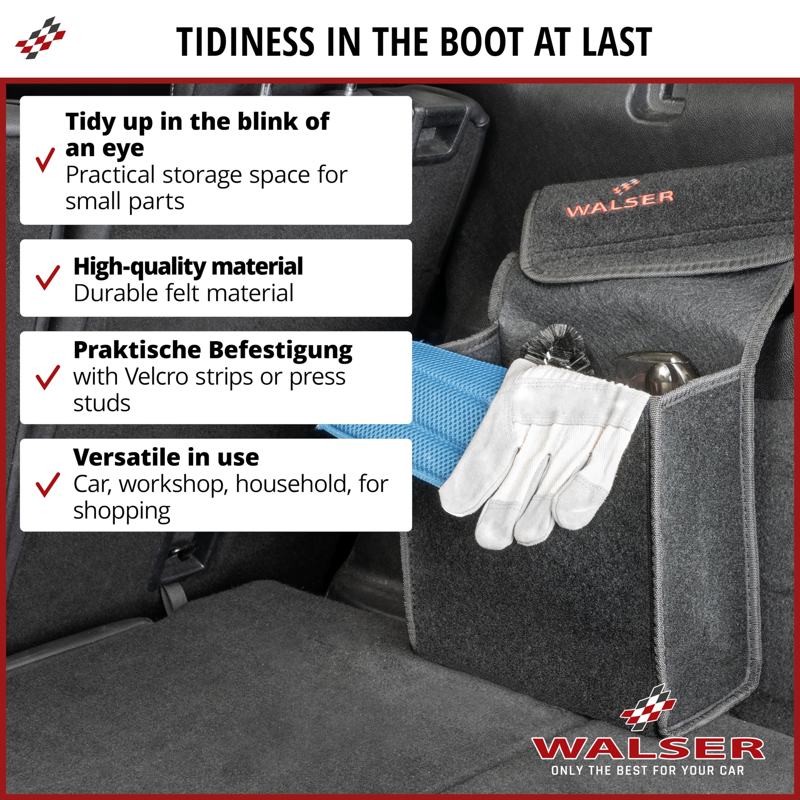 Walser Boot Bag Toolbag Organiser Size XXL, Needle Felt Boot Organiser, Car Bag, Car Storage Bag, boot organiser 57x16x21 cm black