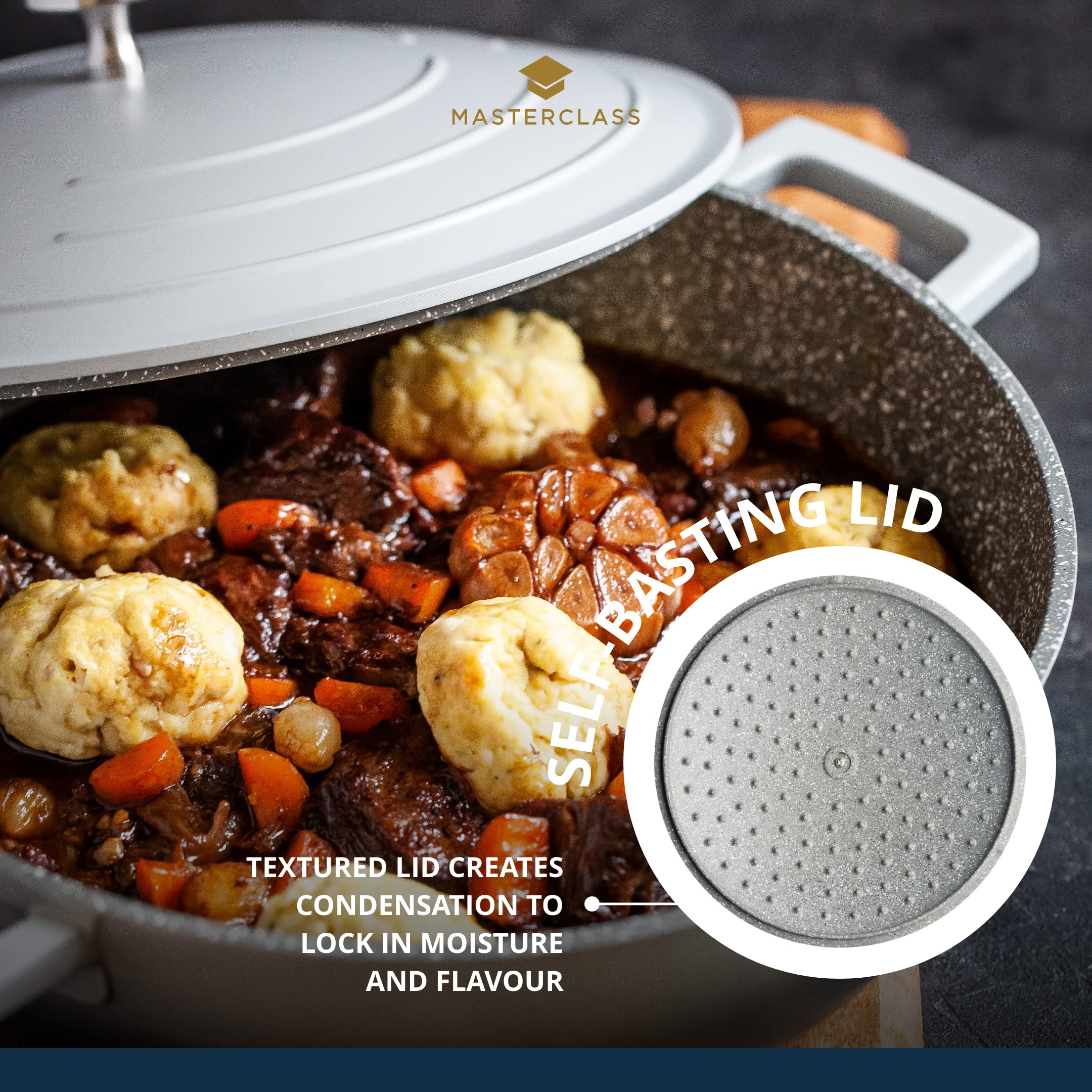 MasterClass Casserole Dish With Lid, Medium 4L/24 cm, Lightweight Cast Aluminium, Induction Hob And Oven Safe, Black